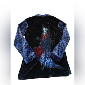 Look East Vintage Velvet Tunic Top M Blue Geisha Back Artsy Lagenlook Gothic